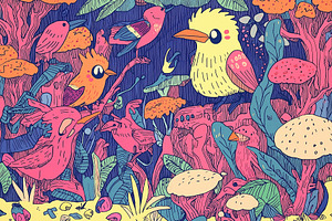 Big birds in a magical forest, an Animal Illustration by Sybillla