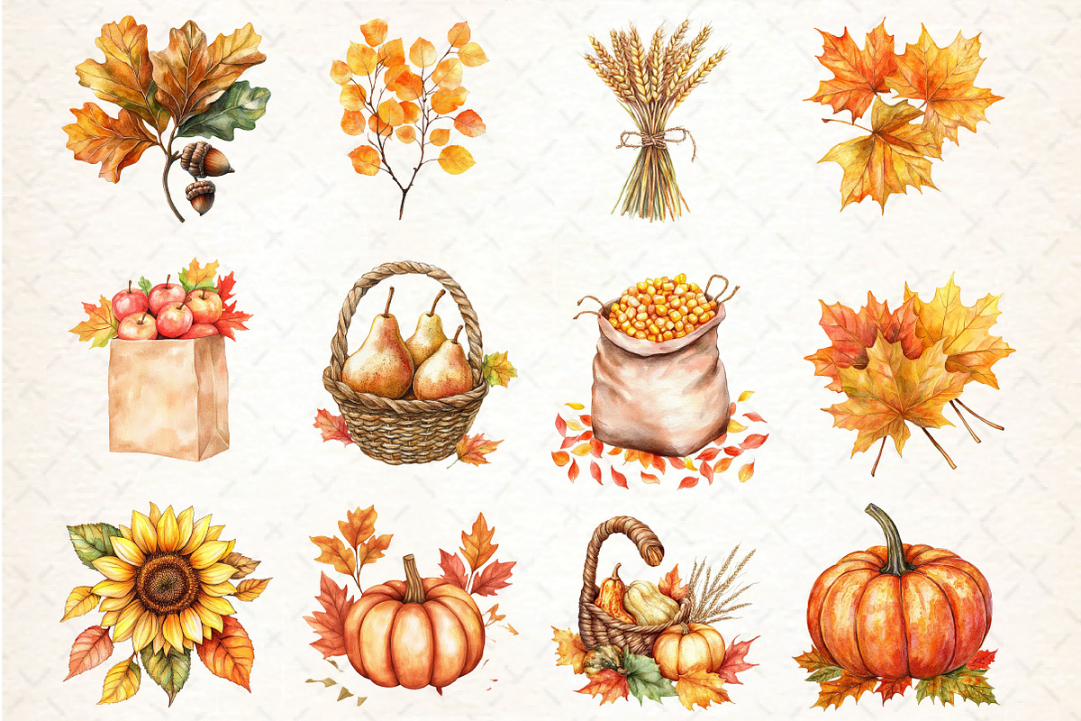 Autumn Leaves & Harvest Clipart, an Illustration by DreamCafeArt (Photo 3 of 5)