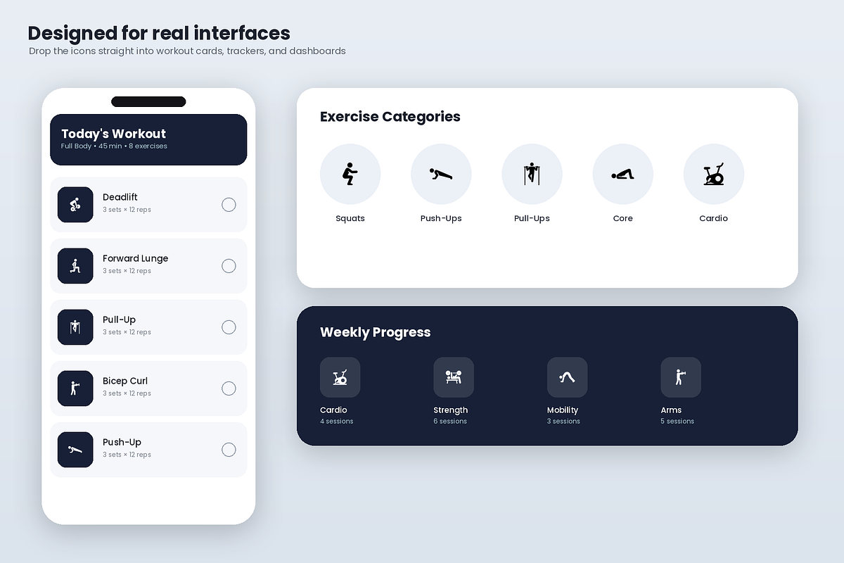 100 Gym Exercise Icons, a Duotone Icon by Symbolic Language (Photo 3 of 3)