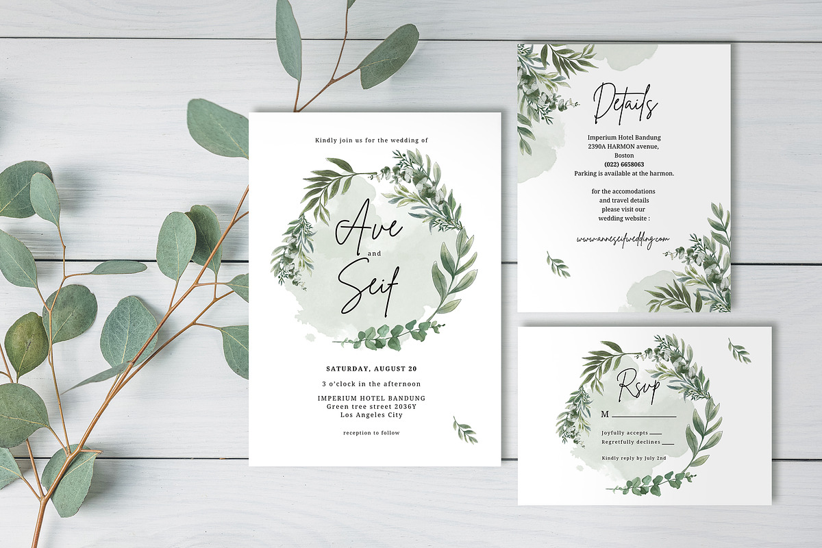 Eucalyptus Wedding Invitation Canva, an Invitation Template by Aarley Kaiven (Photo 2 of 4)