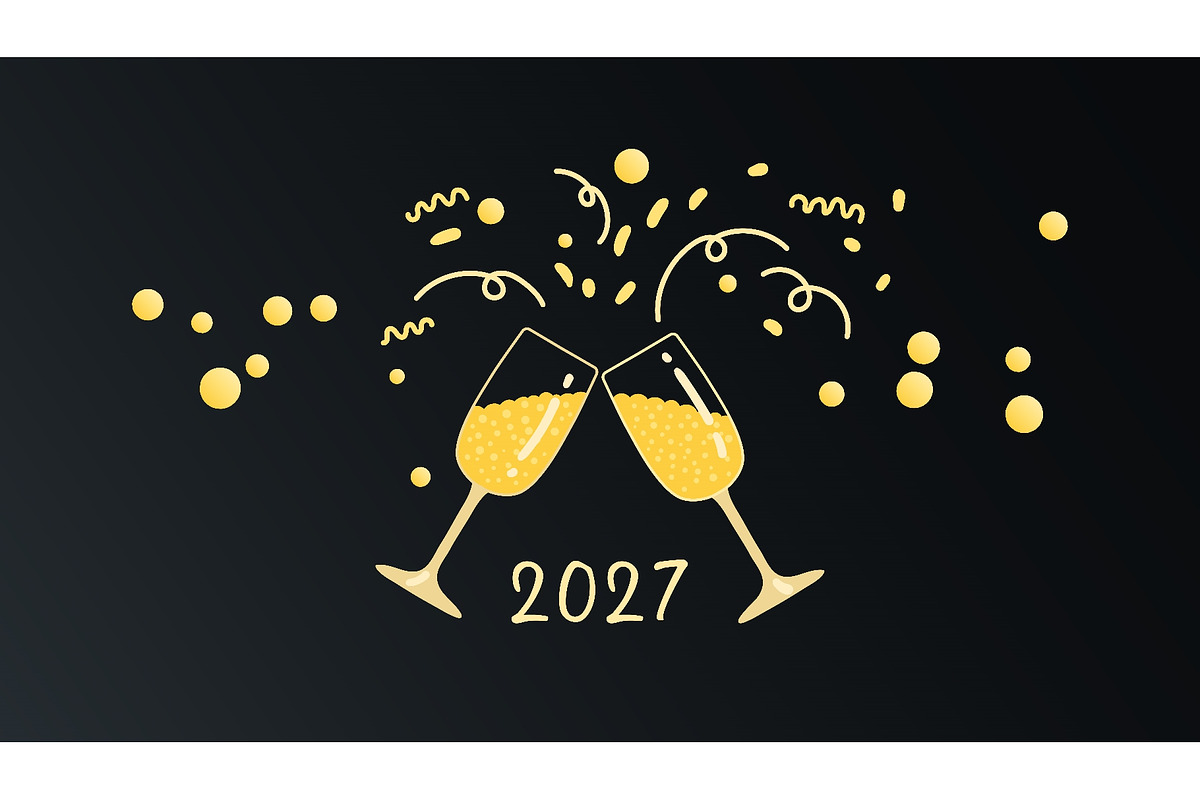 Two golden champagne glasses, a Seasonal Illustration by sceptical cactus (Photo 1 of 3)