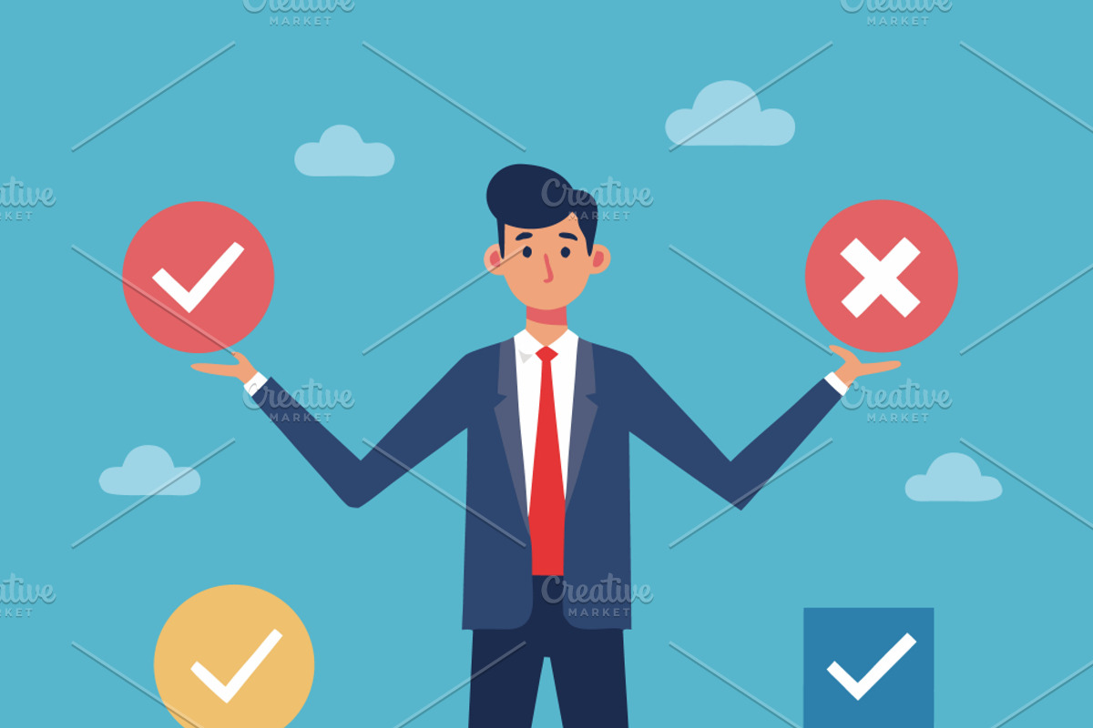 Businessman holding check and cross, a Person Illustration by SouravDesign (Photo 3 of 3)