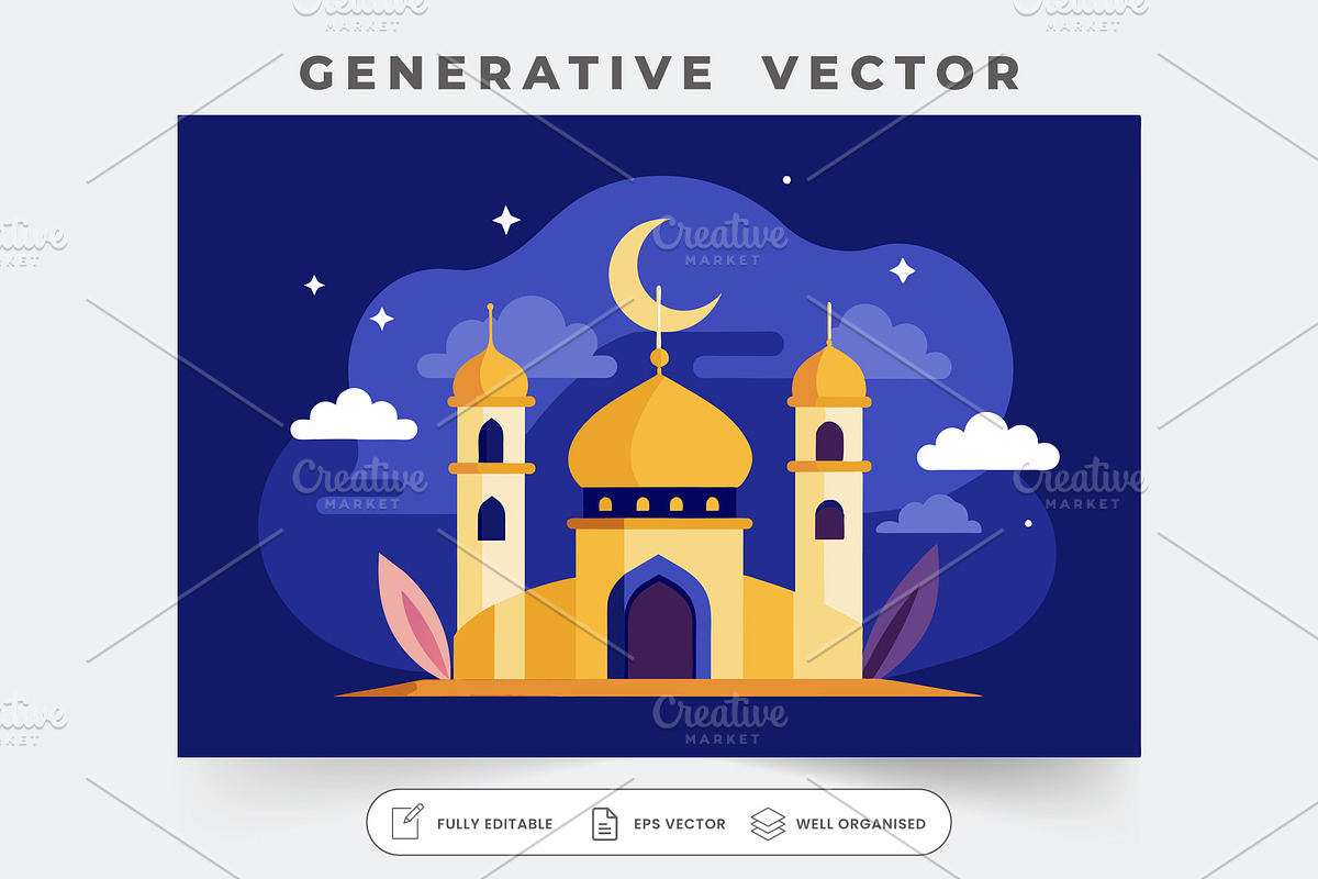 A mosque adorned with a crescent moo, a Graphic by Iftikhar Alam