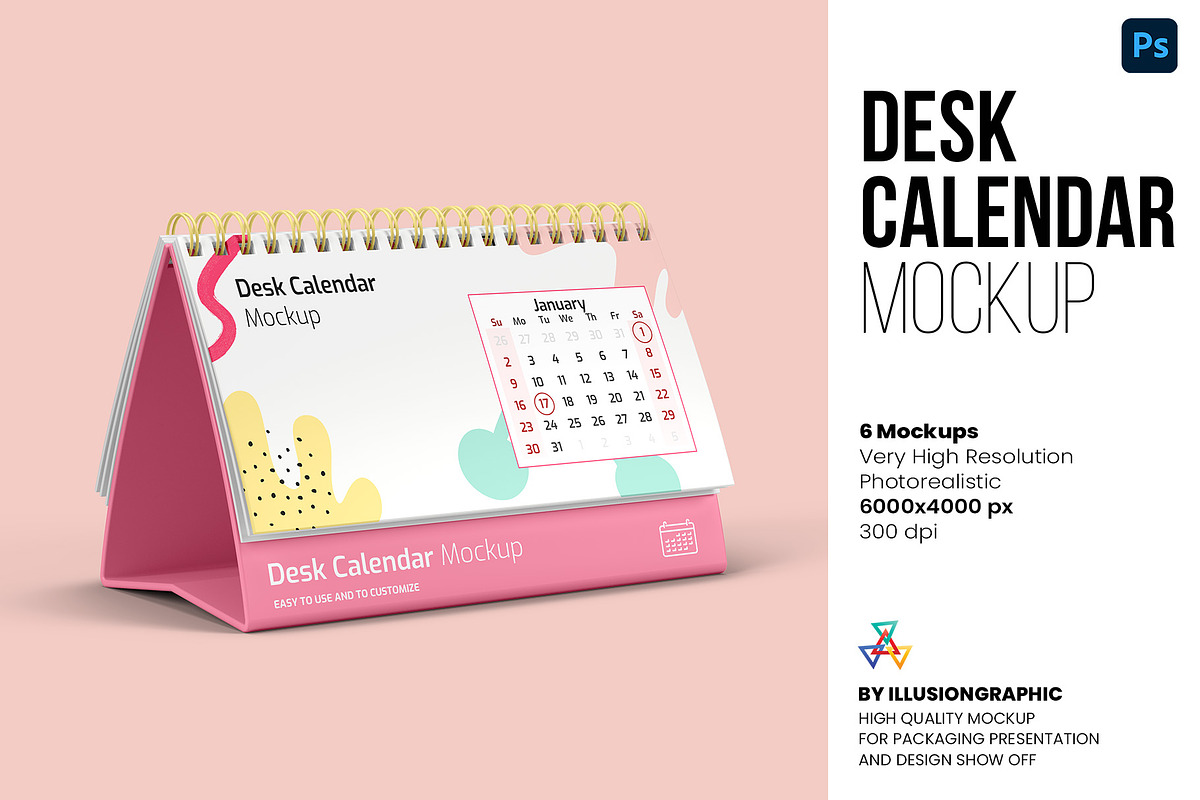Desk Calendar Mockup - 6 views, a Packaging Mockup by Illusiongraphic (Photo 1 of 19)