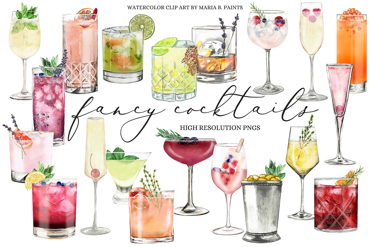 Fancy Cocktail Illustration Drinks, a Food Illustration by Maria B. Paints