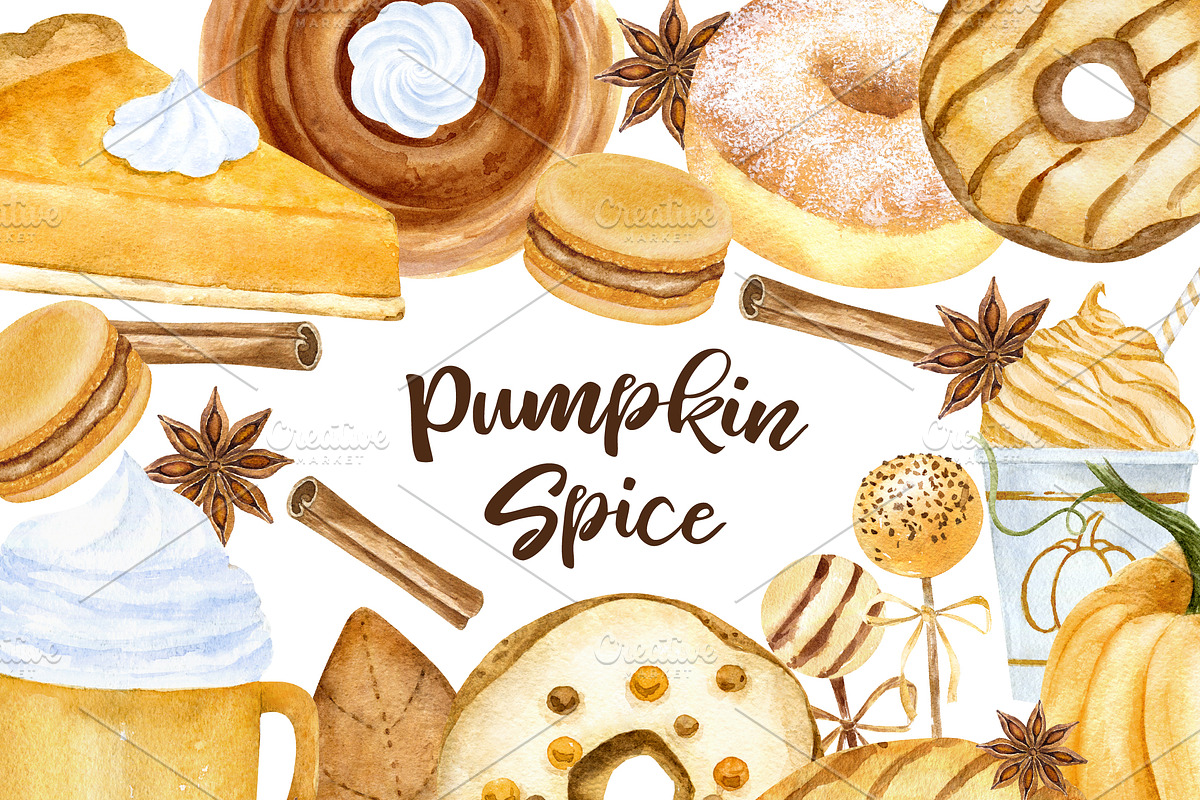 Pumpkin Spice Watercolor Clip Art, an Object Graphic by Watercolor Clipart (Photo 1 of 4)