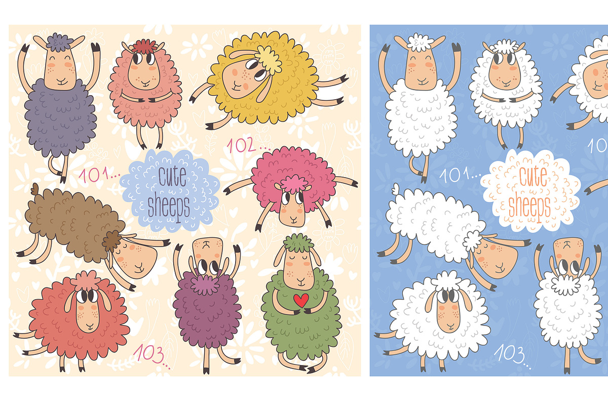 Cute sheeps (2015 symbol ), an Animal Illustration by Ovocheva (Photo 2 of 5)