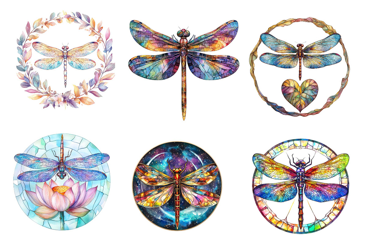 Round Dragonfly Stained Glass Clipar, an Illustration by CreationArt (Photo 3 of 5)