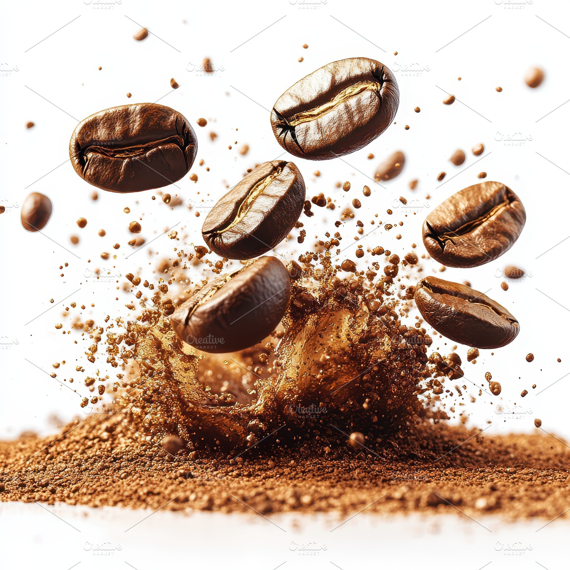 Coffee beans splashing into ground c, a Food & Drink Photo by Pixeness Studio