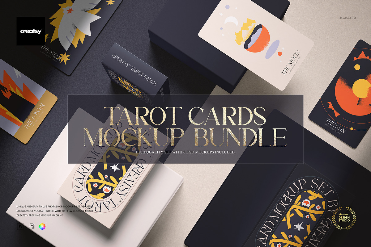 Tarot Cards Mockup Bundle, a Merchandise Mockup by creatsy5 (Photo 1 of 42)