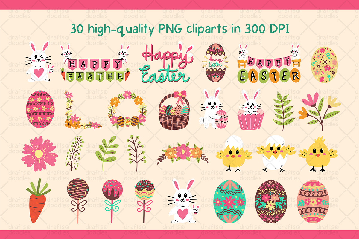 Easter Eggs and Bunnies Clipart Set, an Object Graphic by Drafts n Doodles (Photo 2 of 3)