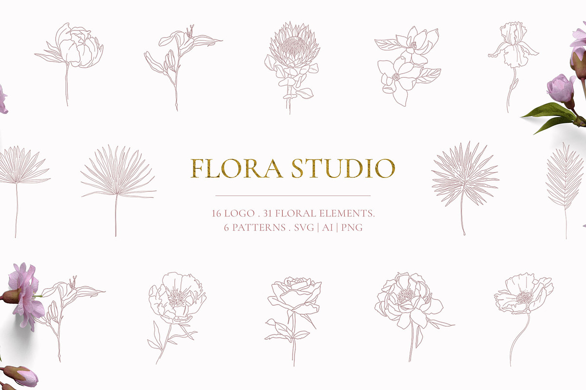 Floral logo and botanical elements, a Branding & Logo Template by Summer Nightingale Art (Photo 1 of 9)