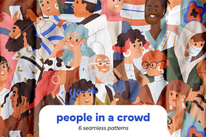 Crowd of people, seamless patterns