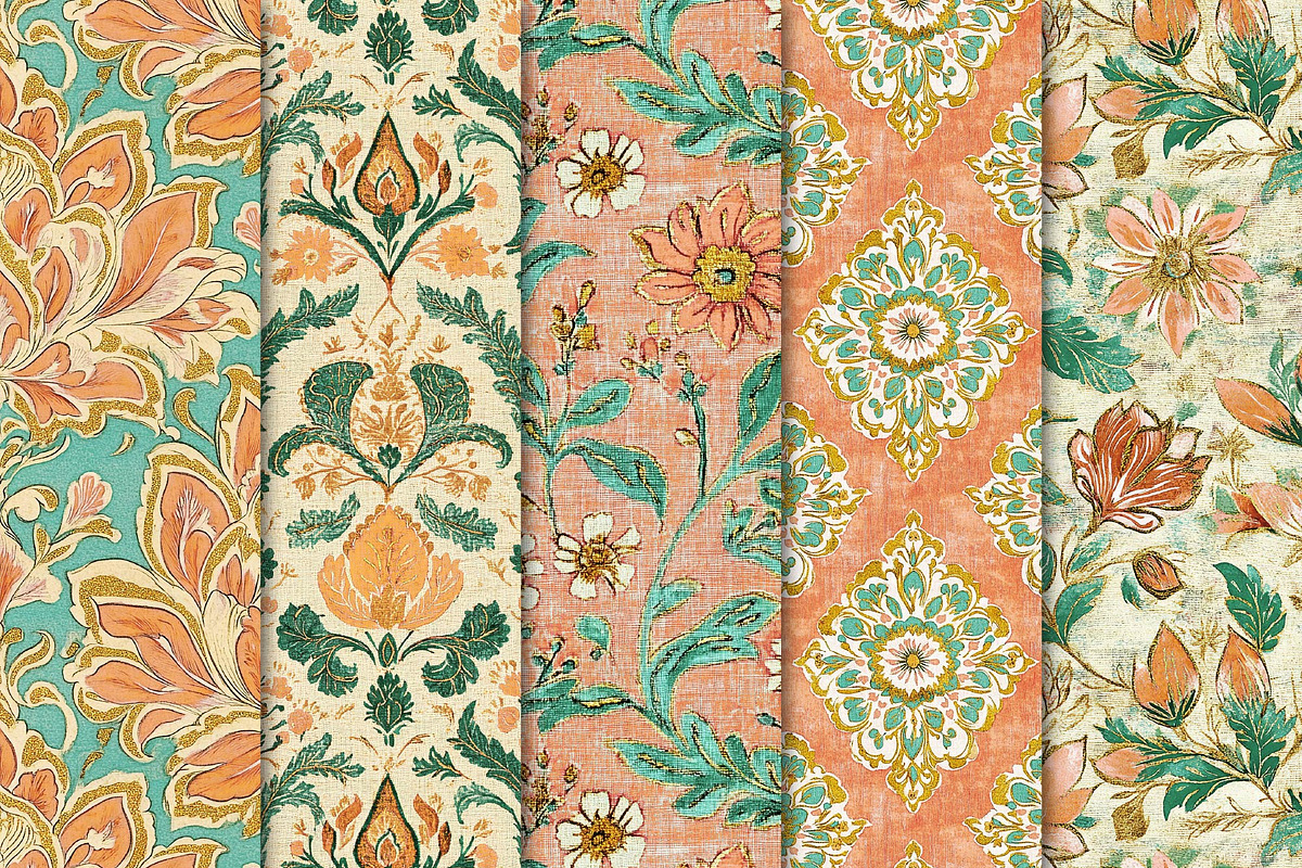 Boho Summer Orange & Aqua Patterns, a Pattern Graphic by Maishop (Photo 2 of 4)