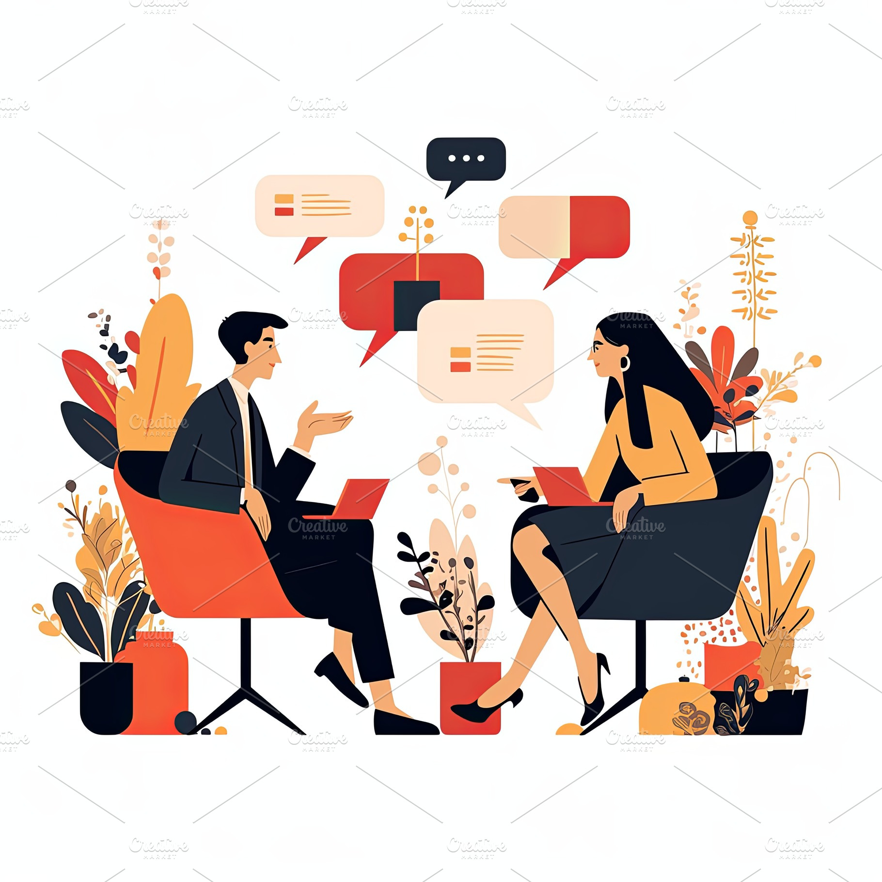 Two professionals discussing work in a modern office environment, a Photo by AS photostudio