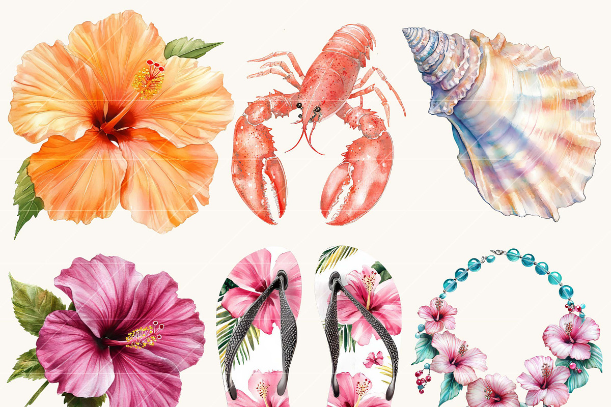 Hibiscus Beach Vacation Clipart, a Person Illustration by BusyDaydesign (Photo 2 of 9)