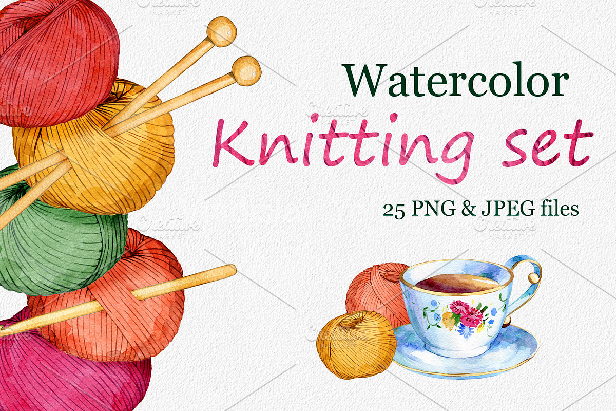 Hand drawn watercolor knittig set, an Illustration by OlyaSenko (Photo 1 of 6)