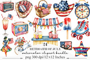 Watercolor Retro 4th of July Clipart, an Illustration by Designking (Thumbnail 1 of 5)