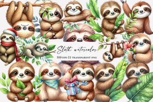 Sloth watercolor clipart, an Illustration by Designworld