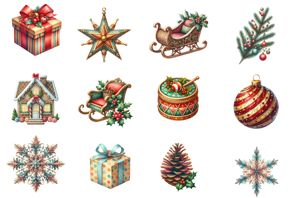 Watercolor Vintage Christmas Element, an Illustration by Designworld (Photo 2 of 6)