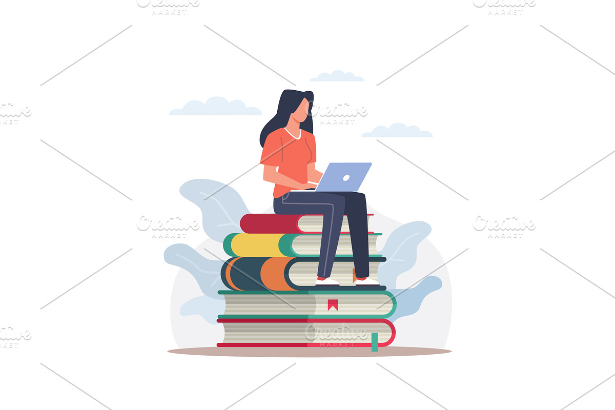 Self education. Woman with laptop, an Education Illustration by YummyBuum