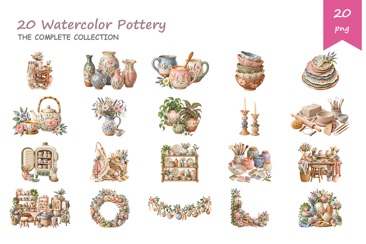 Watercolor Pottery Clipart, a Decorative Illustration by BerryPieArt (Photo 2 of 4)