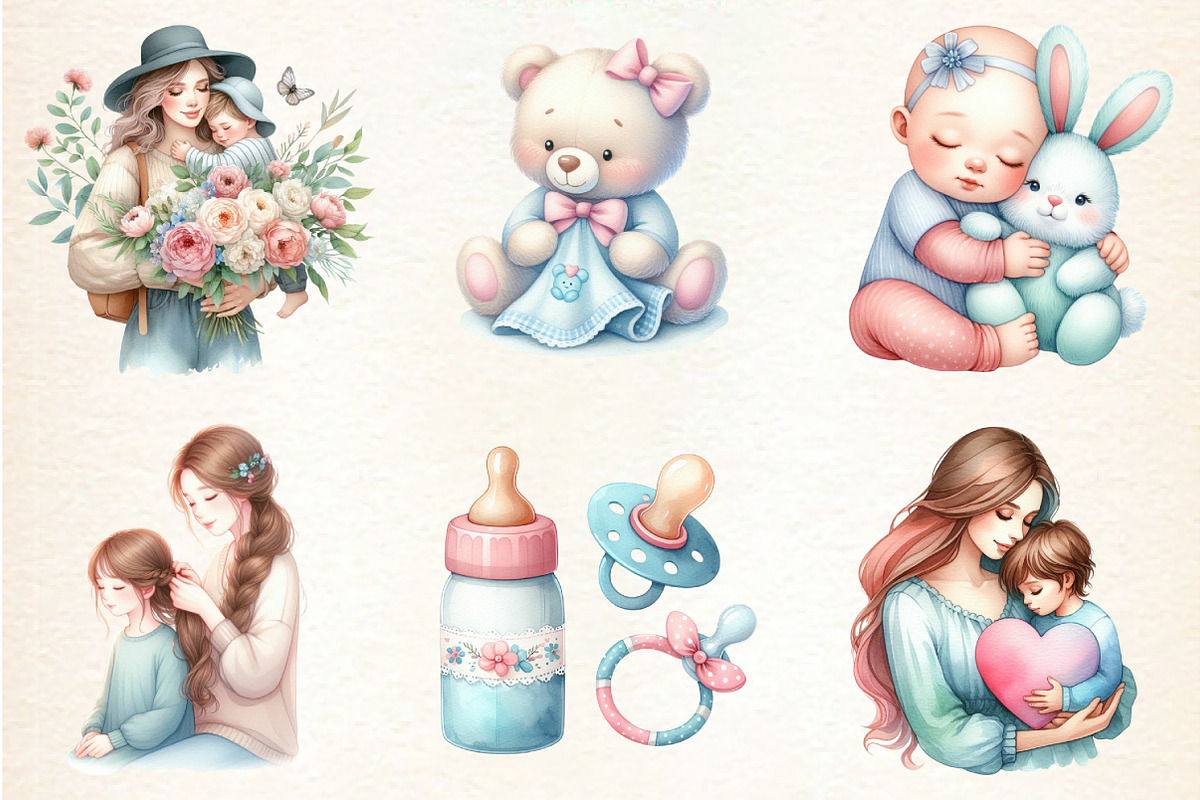 Pastel Mother's & Child Clipart, an Illustration by DreamArtGraphic (Photo 3 of 4)