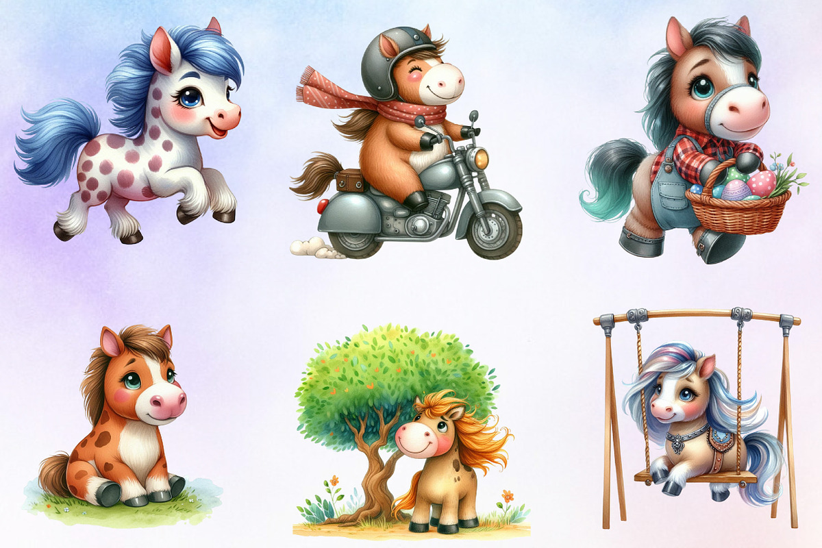 Watercolor Cute Horse Clipart Bundle, an Animal Illustration by Craft Nest (Photo 2 of 3)