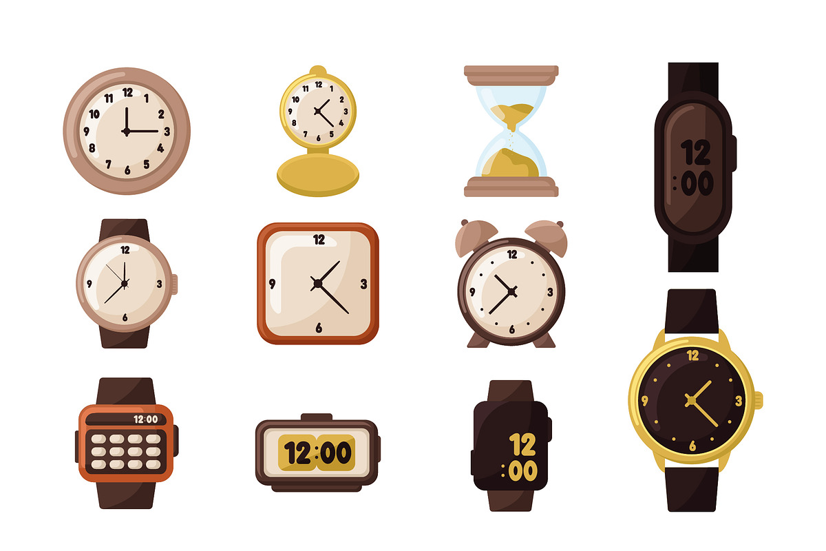Clock and Watch Illustration Set
