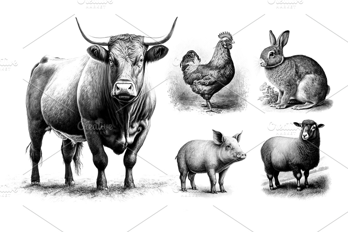 Farm animals - illustrations, an Animal Illustration by Graxaim Mock-up (Photo 3 of 5)