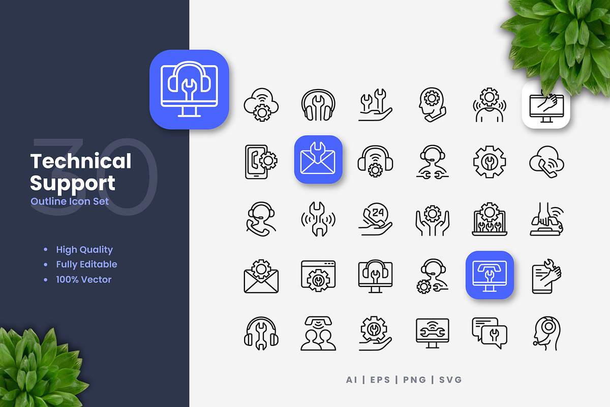 Technical Support Outline Icons, an Outline Icon by Upnowgraphic