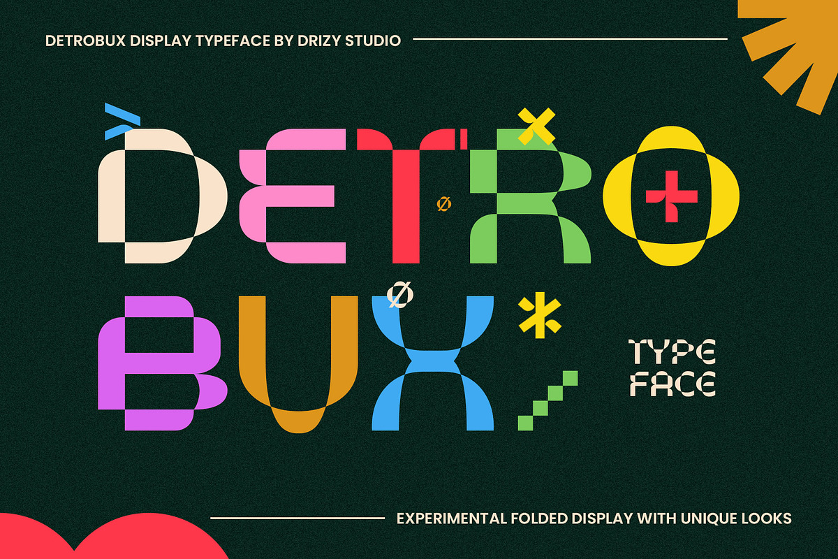Detrobux - Experimental Folded Font, a Sans Serif Font by Drizy (Photo 1 of 10)