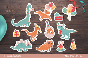 Party funny dinosaurs. Stickers