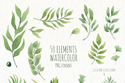 Watercolor Leaves and branches, a Decorative Illustration by Moonflora (Thumbnail 5 of 6)