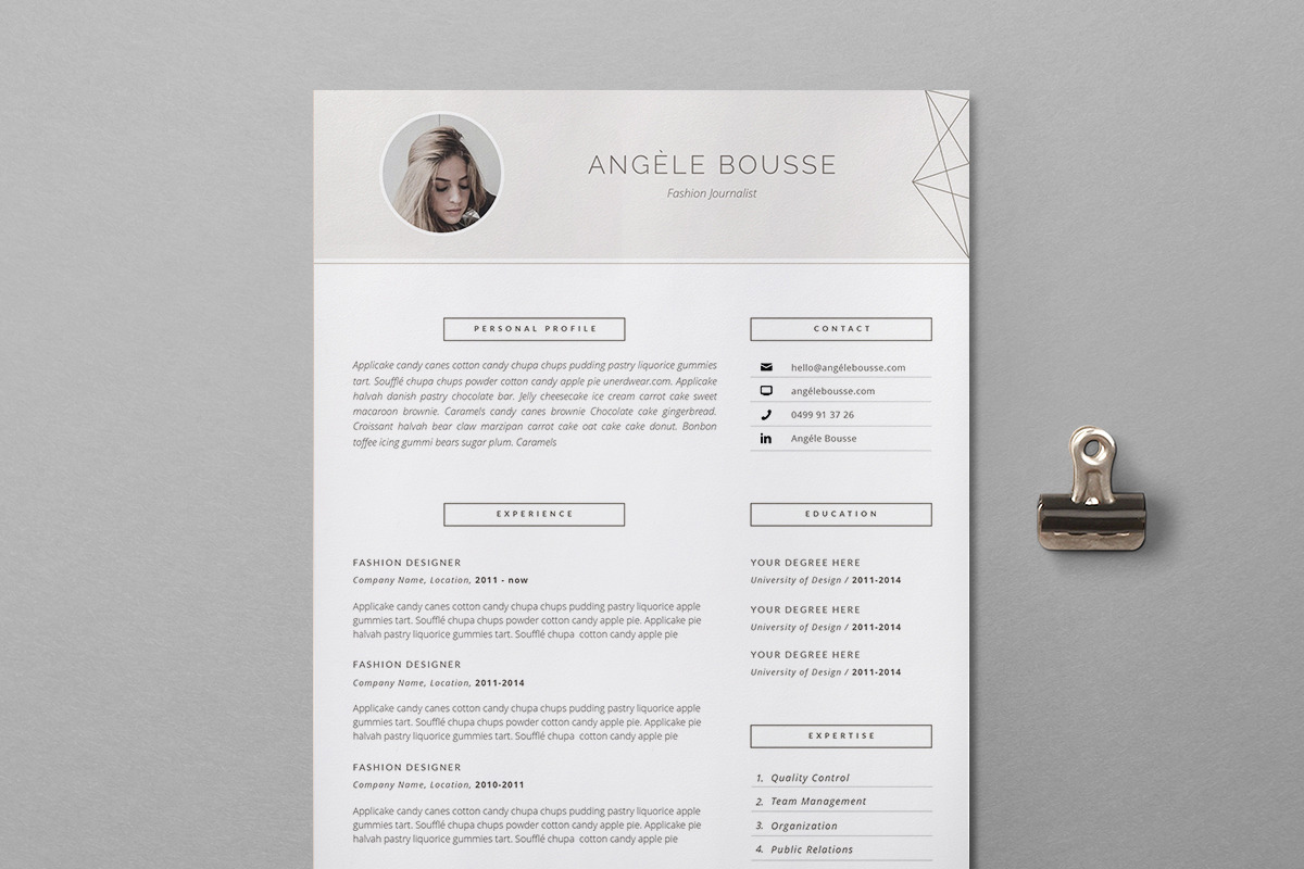 Stylish Resume Template / Angéle, a Resume Template by This Paper Fox (Photo 1 of 5)