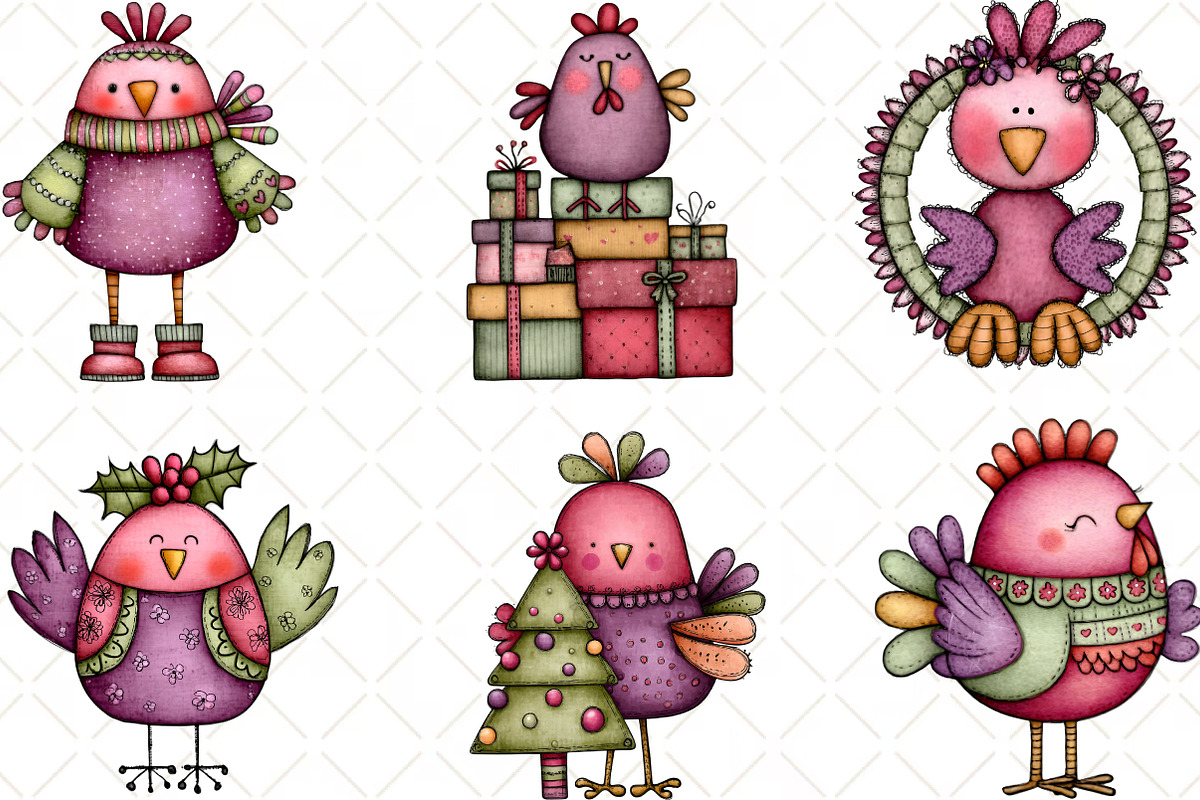 Quirky Christmas Chicken Clipart, an Illustration by Black Bird Studio (Photo 2 of 6)