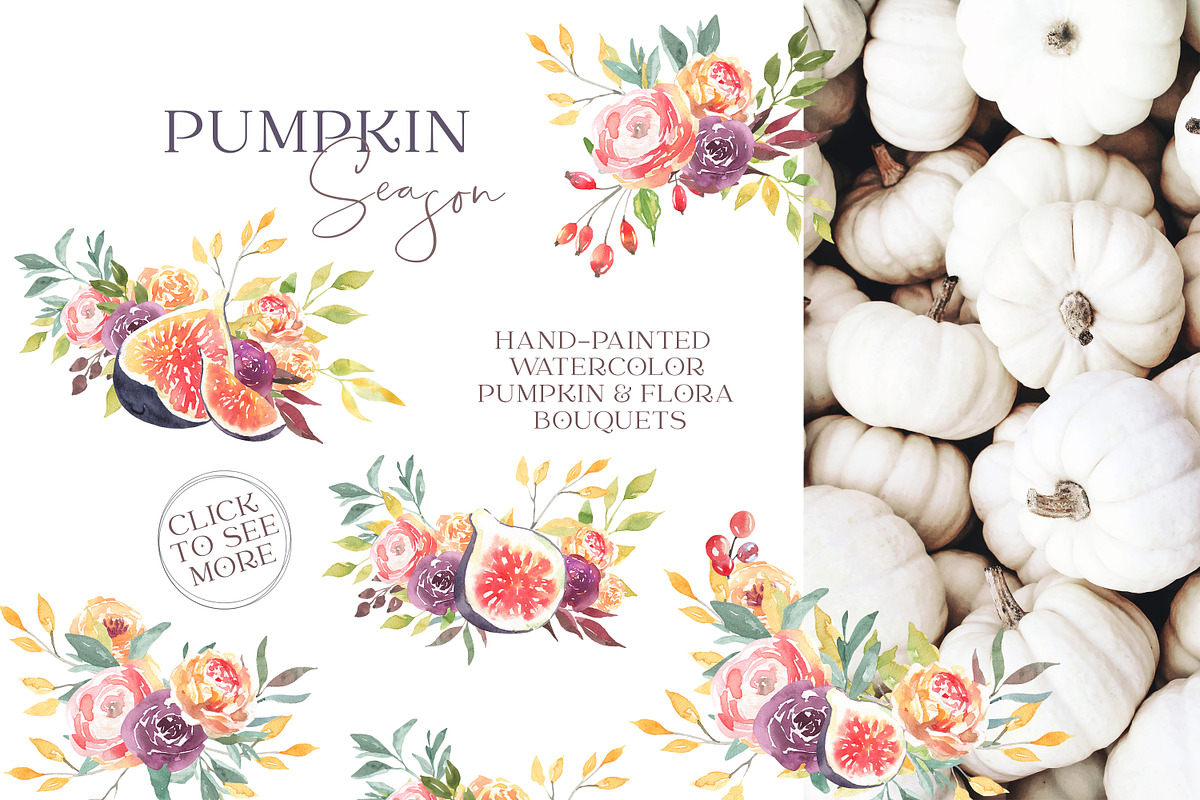 Watercolor Pumpkin Autumn Clipart, a Decorative Illustration by Catherine Wheel (Photo 8 of 12)