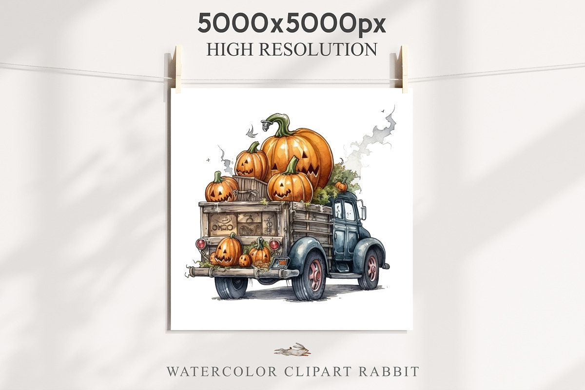 Halloween Truck With Pumpkin Clipart, a Seasonal Illustration by Rabbit Heart (Photo 8 of 10)