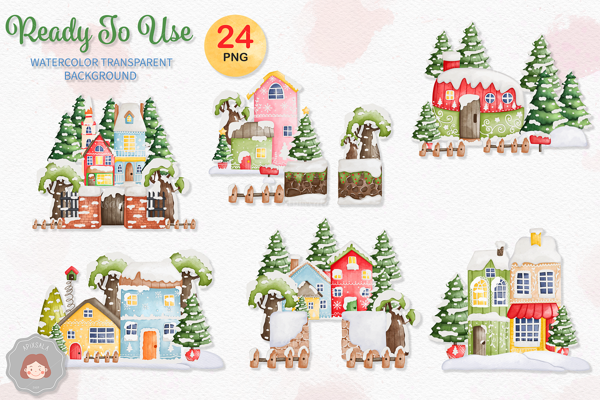 Watercolor Christmas Santa Animals, an Animal Illustration by Apixsala (Photo 6 of 18)
