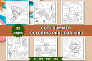 Cute Summer Coloring Page, a Seasonal Illustration by Salaly (Thumbnail 1 of 6)