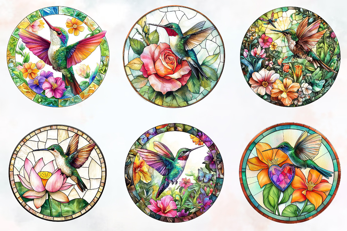 Hummingbird Round Stained Glass Png, an Illustration by RobertsArt (Photo 6 of 7)