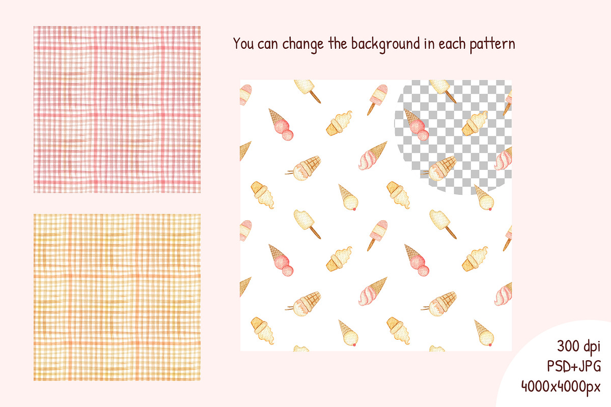 Ice-cream watercolor collection, a Pattern Graphic by Lagniappe Art (Photo 4 of 10)