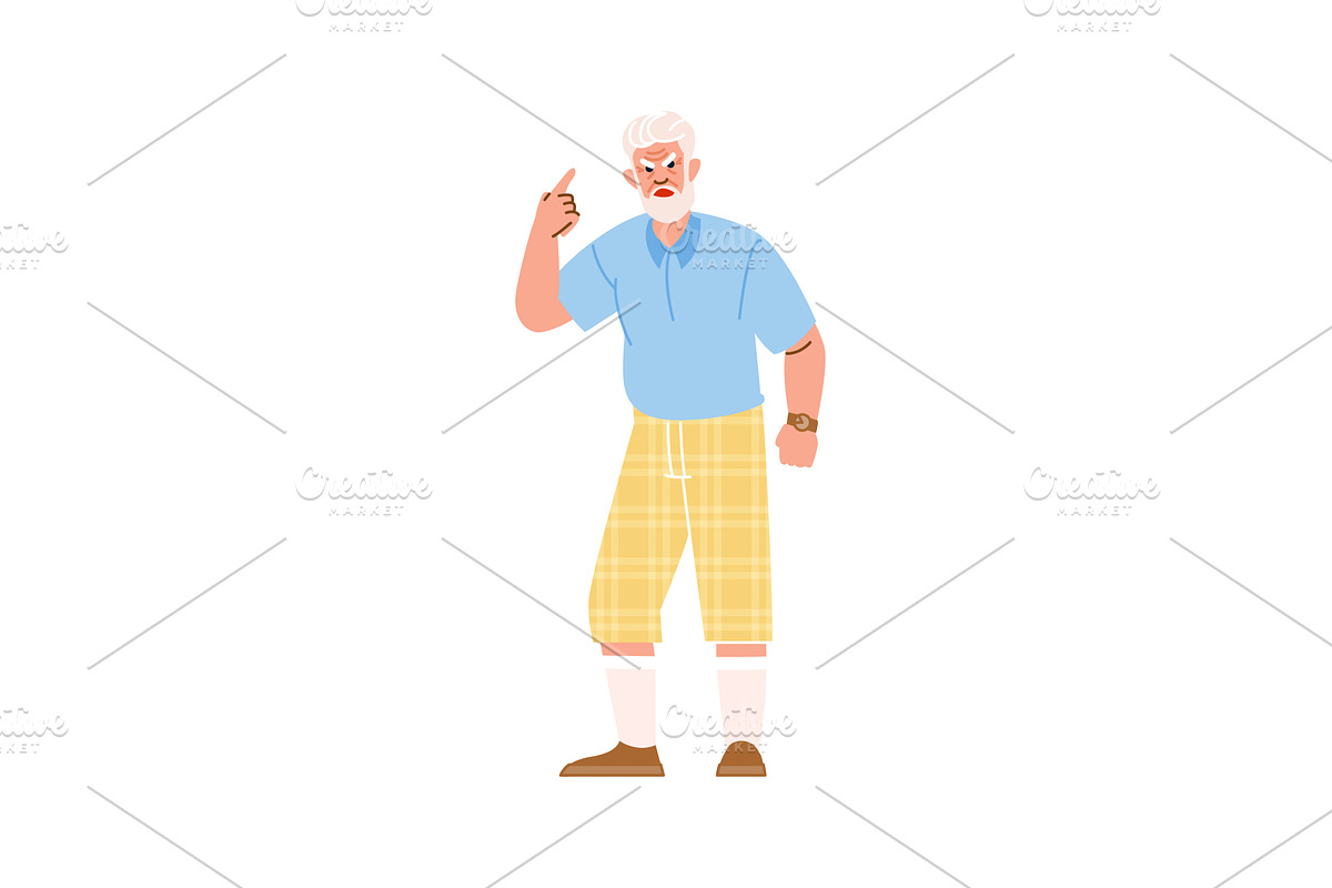 Grumpy senior man shaking finger and, a Person Illustration by pikepicture