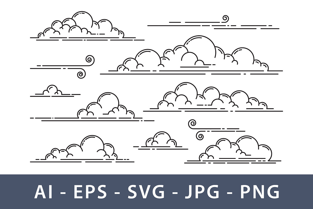 Clouds with simple line art, an Object Illustration by Saba Vector