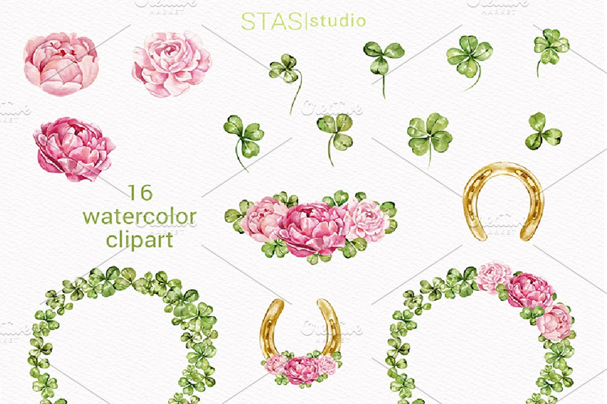 Pink & Gold Good Luck Clipart, a Decorative Illustration by STASIstudio (Photo 2 of 3)