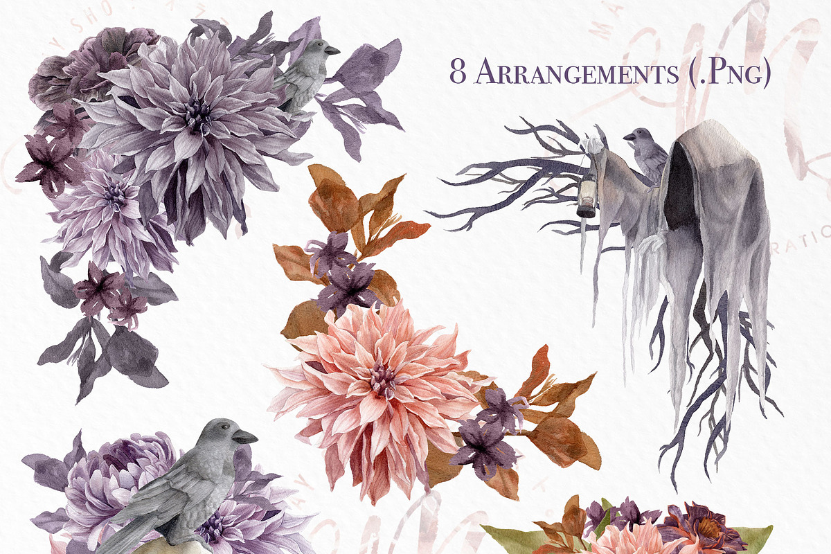 Watercolor Flower, Halloween Clipart, an Illustration by May • SHO (Photo 7 of 17)