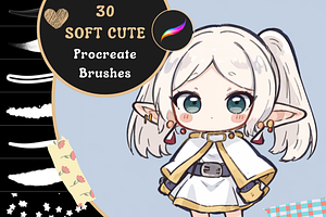 Procreate Cute Soft Brushes, a Brush Add-On by nikiartcorner