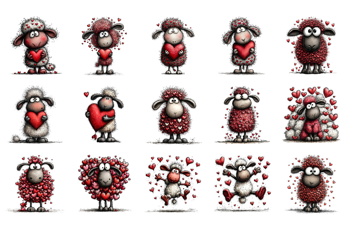 Funny Valentine Sheep Clipart Bundle, an Illustration by SinaCreation (Photo 2 of 11)