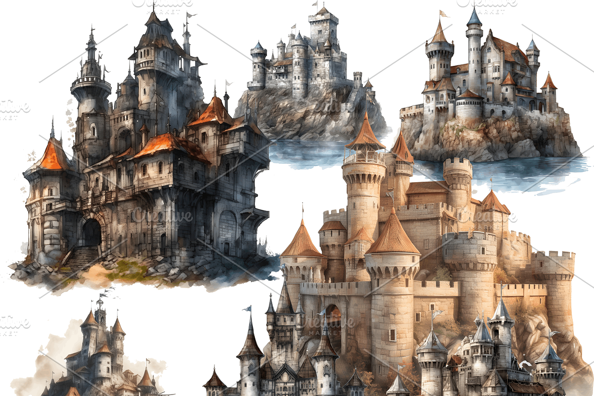 Watercolor Medieval Castles Clipart, an Object Graphic by ArtisticTimberStudio (Photo 2 of 2)