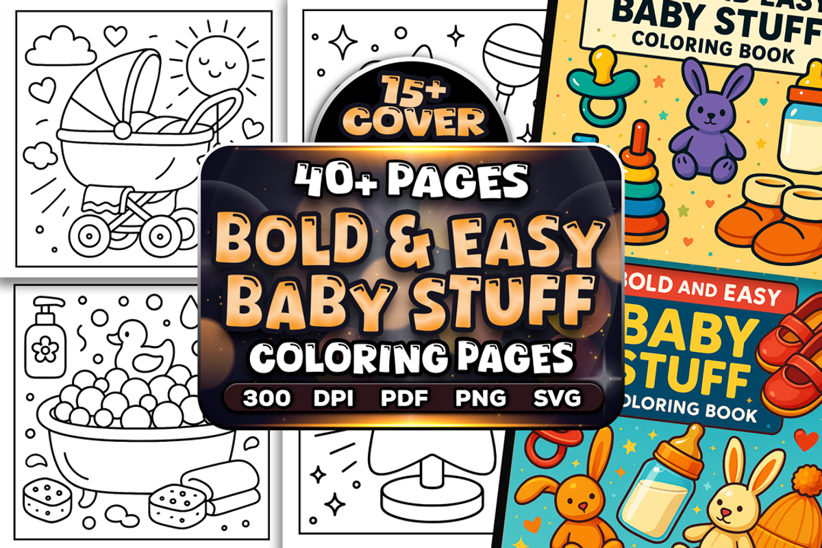 Easy Baby Shower Coloring Pages, a Seasonal Illustration by Craftsbeefy (Photo 1 of 4)